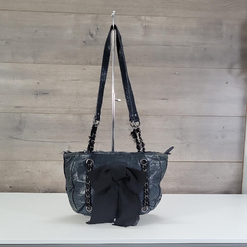 Anthropologie Miss Albright Bow Navy Blue Leather Shoulder Bag